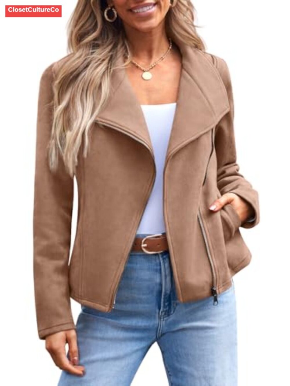 Faux Suede Lightweight Moto Moto-Style Fall Jacket Faux Suede Blend